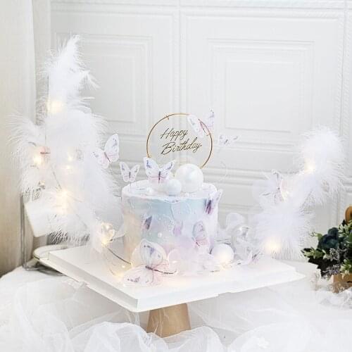 Cake Topper Moon Boat Butterfly Insert Cake Decoration Accessories Beautiful Birthday Party Feather Yarn Flower Dessert Table