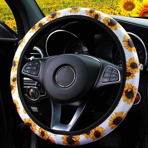Fashion Car Steering Wheel Cover Sunflower Daisy Floral Print Steering Covers Auto Non Slip Elastic Car Styling Car Accessories