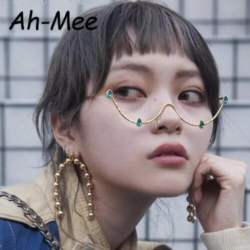 Fashion Crystal Steampunk Sunglasses Frames Women Wave Eyeglasses Alloy Frame For Men Eyewear Decoration Half Frame Glasses