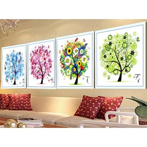 New Colorful Cross Stitch Kit Four Seasons Tree Counted Embroidery Spring Summer Autumn Winter Living Room Home Decorative