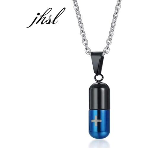 JHSL Black Blue Men Storage Bottle Perfume Necklaces & Pendants Empty Capsule Design Stainless Steel Chain Fashion jewelry