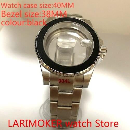 Suitable for NH35 NH36 Mingzhu 40mm sapphire glass 904L stainless steel case sealing bottom cover, with bezel black
