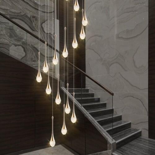 Simple staircase chandelier creative crystal duplex building lighting guest restaurant villa spiral staircase long chandelier