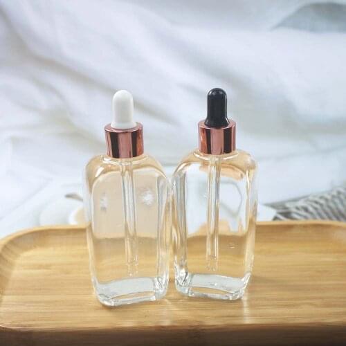 Empty Glass 100ml Clear Dropper Square Bbottle with Black Plastic Lid