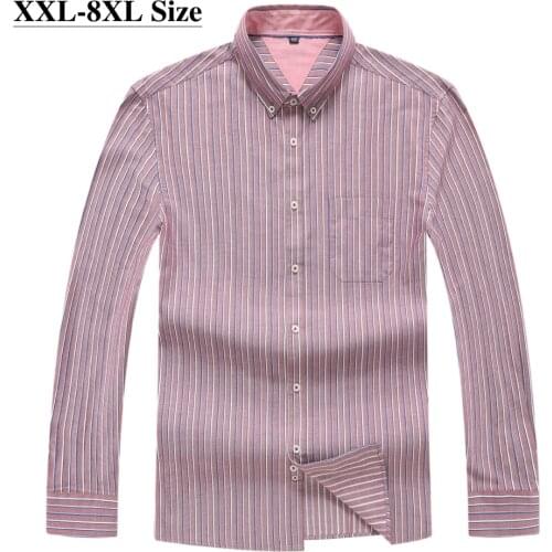Plus Size 5XL 6XL 7XL 8XL Brand Mens Cotton Shirt Comfortable Loose Business Casual Stripes Classic Long Sleeve Shirt Male