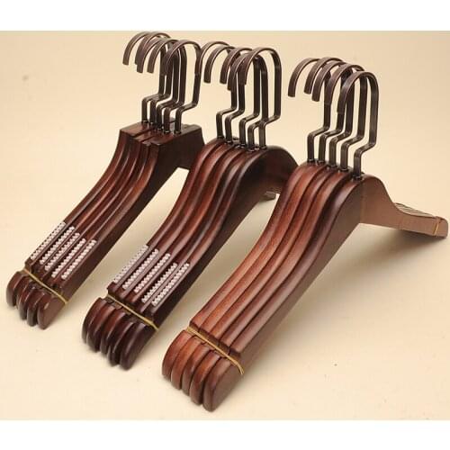 10 pcs/lot Non-slip Solid Wood Adult Coat Hangers Heavy Duty Clothes Hanger Antique Color Hotel Clothing Drying