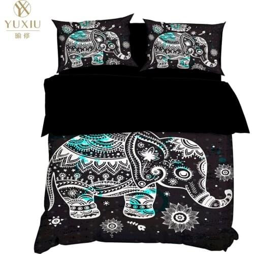 YuXiu 3D Printing Animal Elephant blue black Duvet Covers 3Pcs Sets Bedding Set Bed Linen Quilt Cover King Queen Full Twin size