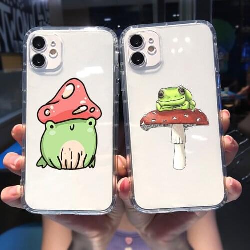Funny Mint Green Mushroom Frog Phone Case For iPhone 11 12 Pro MAX XR XS SE2020 X 7 8 6 Plus Cartoon Clear Soft TPU Cover Fundas