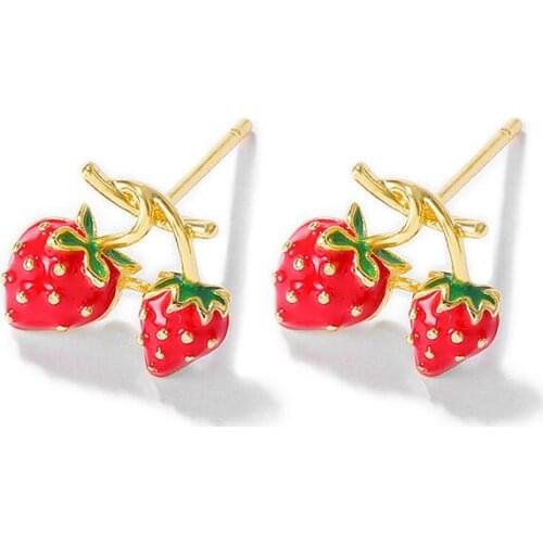 Factory wholesale Brass Strawberries Stud Earrings With S925 SLIVER PIN Earring Jewelry Making Supplies Diy Accessories