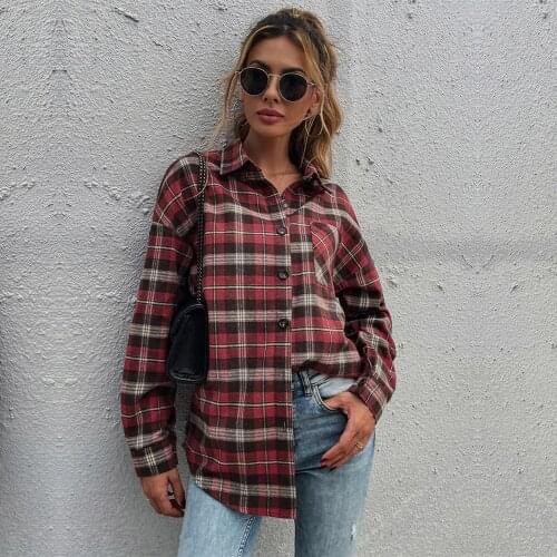 Ladies Spring Autumn Plaid Shirt Women Chic Checked Long Sleeve Casual Outwear Loose Print Blouse Women Shirt Tops Female Blusas