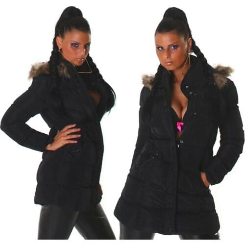 Womens winter jacket slim fit long down jacket detachable cap