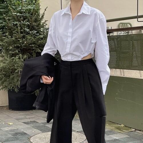 Spring and autumn womens casual solid color lapel long sleeves loose jumpsuits