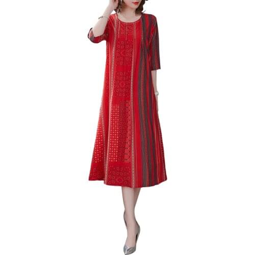 Plus Size Summer Dresses Women Vintage Print Dress 2019 New Ladies Half Sleeve A-line Dress Casual Female Dresses