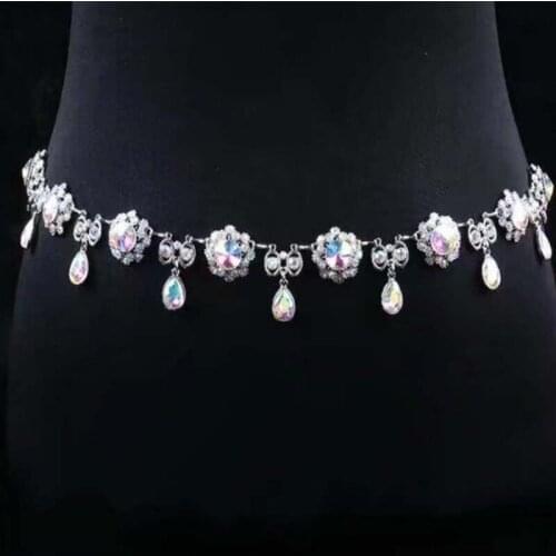 BELLY DANCER POPULAR FLOWER PETAL GEM Across Accessories Rhinestone Waist Chain BM142