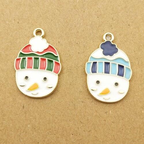 10pcs 14x22mm christmas snowman enamel charm for jewelry making cute earring pendant bracelet necklace charms diy design charms
