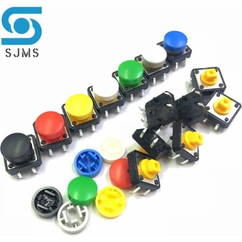 10pcs B3F-4055 12*12*7.3mm Tactile Switches Push Button Tact Switch + A25 Color Hat Tact Touch Micro Switch Cap