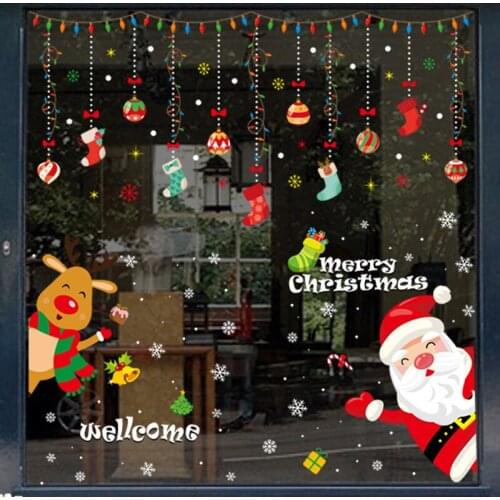 11 Styles Wall Shop Window Christmas Stickers Merry Christmas Ornaments Xmas Snowflake Santa Claus Elk for Holiday Home Decor