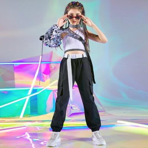 2020 Ballroom Hip Hop Dance Costumes For Kids Sequined Single Sleeved Hiphop Pants Jazz Street Dance Clothes Stage Wear DN7210