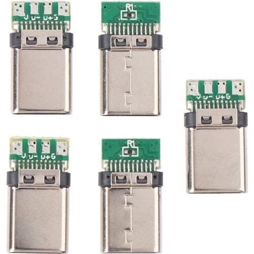 5Pcs USB 3.1 Type C Male DIY Solder Plug To Solder Wire & Cable PCB Connector Socket Attached PC Board Module 56K Resistor