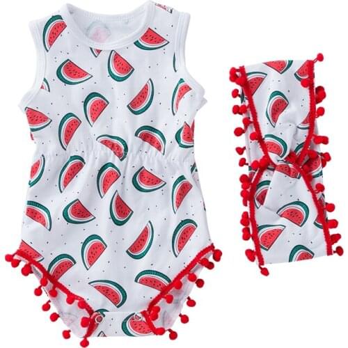 Baby Girls Sleeveless 5 Designs Tassels Decor Casual Fashion Little Baby Rompers+Turban 2PCS Fashion Summer Rompers
