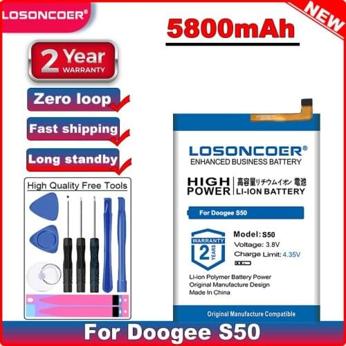 LOSONCOER Good Quality Battery for Doogee S50 Battery 5800mAh for Doogee S50 High Quality Mobile Phone Replacement Accumulator