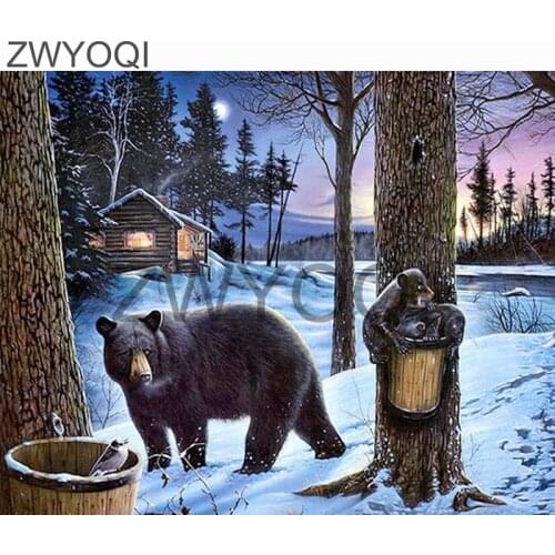 Full Round Diamond mosaic Bear forest Full Square Diamond embroidery Bear forest snow tree 5D DIY Diamond painting Cross stitch