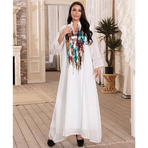 Sequins Abaya Dubai Kaftan Women Muslim Hijab Dress Eid Ramadan Islamic Clothing Turkey Caftan Arab Robe Moroccan Gown Jalabiya