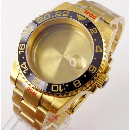Fit NH35A NH36A ETA2836 MIYOTA DG Yellow Gold Plated 40mm Watch Case Glide Lock Oyster Bracelet Gold Marks Insert Solid Back