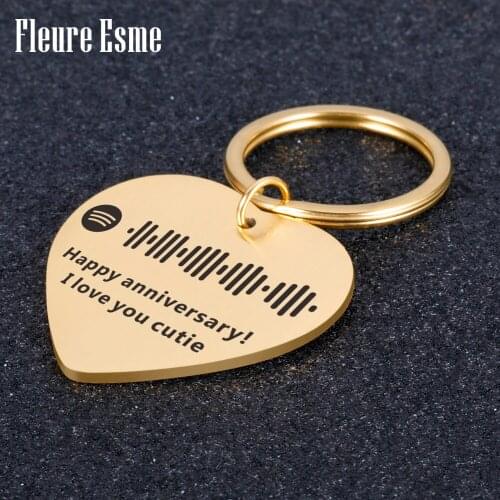 Personalized Music Spotify Code Keychain for Boy Girl Stainless Steel Keyring Custom Laser Engrave Spotify Code Jewelry