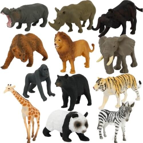 12pcs Wild Animal Model Zoo Models Tiger Leopard Hippo Giraffe Simulation Wild Animals Action Toy Figures Kids Educational Toys