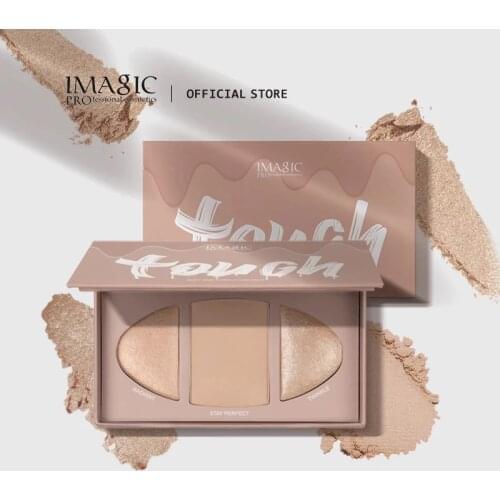 IMAGIC New Highlighter Powder Palette 3 Colors Waterproof Long-Lasting Brightening Glitter 3D Facial Contour Bronzer Cosmetics