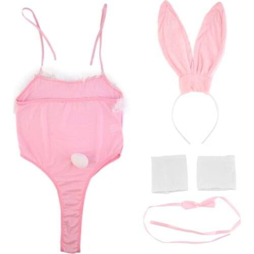 Costume Cosplay Sexy Hot Fancy Bunny Rabbit Lingerie Full Set Halter Dress Temptation Baby Doll Uniform Party Black/Pink hot