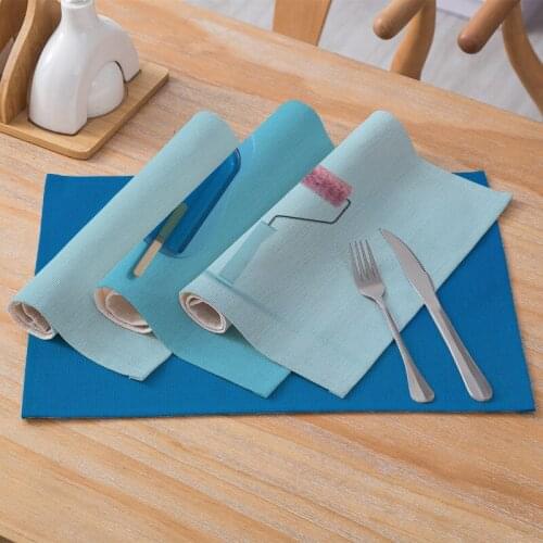 Polyester Linen Tableware Mat Nordic Placemats Blue Plants for Kitchen Table Waterproof Pad Coaster Modern Home Decor 30*40cm/pc