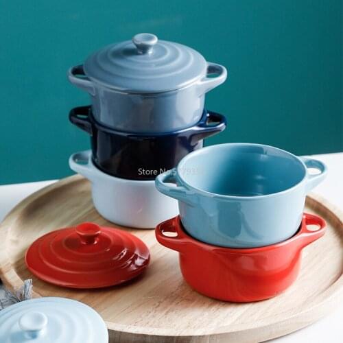 Nordic Creative Binaural Bowl with Lid Household Baby Steamed Egg Custard Special Ceramic Bowl Baking Bowl Water Steamed EggBowl