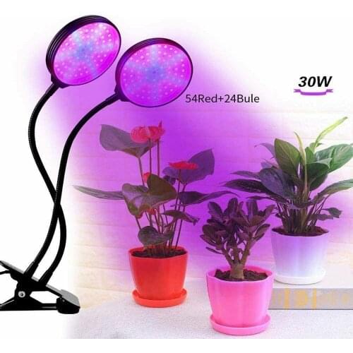 Plant Grow Lights 2 Head LED Clip-on Flower Lights Lamps 30W with 3 Modes ,Blue&Red&Purple Light,Fits Indoor Plants Gardon