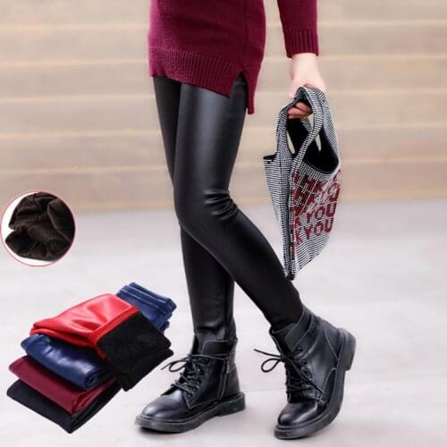 2021 Autumn Winter Girls Leather Pants Baby Girl Leggings Skinny Pencil Pants Faux PU Leather Childrens Trousers Baby Leggings