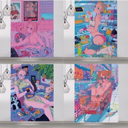 Kawaii Room Decor Wall Hanging Tapestry Anime Girl Tapestry Wall Bedroom Background Decor Pink Lady Tapestries Home Decor tapiz