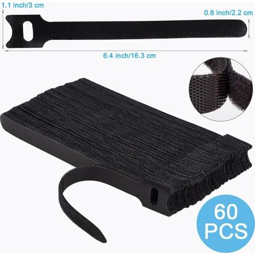 Nettbe 60PCS Black Reusable Cable Ties, Nylon Strapping , Cable Organizer, Cord Wrap and Hook Loop Cords Management