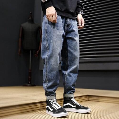 Fashion Streetwear Men Jeans Retro Blue Loose Fit Casual Denim Harem Pants Japanese Style Hip Hop Jeans Men Wide Leg Trousers