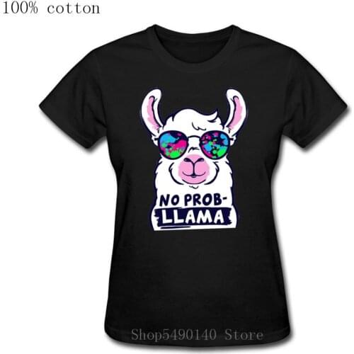 Fashion Women Magical Animal T-Shirts No Prob Llama Funny Harajuku Streetwear Humor Clothing Alien Tshirts Cartoon Graphic Tees