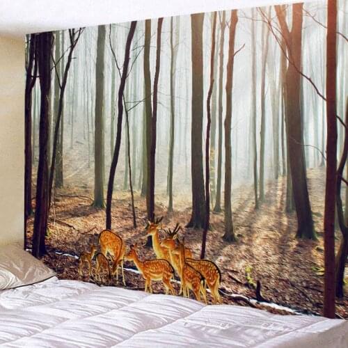 Creative 3D Printing Fancy Tree Deer Pattern Tapestry Wall Hanging For Home Decoration Living Room Bedroom Wall Art Large size