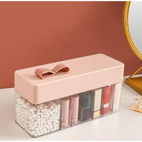 Makeup Organizer Storage Box Lipstick Holder Organizador Dustproof With Lid Desktop Storage Box Ladies Gift Compartment Bowknot