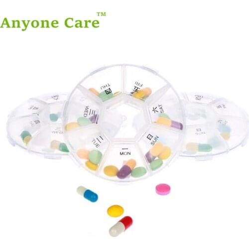 Japanese-style Convenience Travel Old Man a Week of Small Pill Case Removed Seven Space Transparent Circular Pillbox