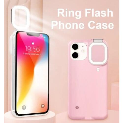 Selfie Beauty Ring Flash Phone Case For iPhone 12 Pro Max 11 Cases with LED Selfie Light Portable Protective Back Cover