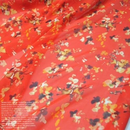 LEO&LIN Orange-red Floral-Print Horse Large Wide Real Silk Chiffon 100% Silk Clothing Cloth Fabric DIY patchwork