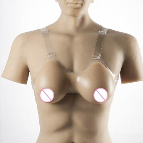 Water Drop Breast Form Siamese Shoulder Strap Fake Chest Prosthesis Crossdressers Shemale False Boobs Silicone Breast Brown