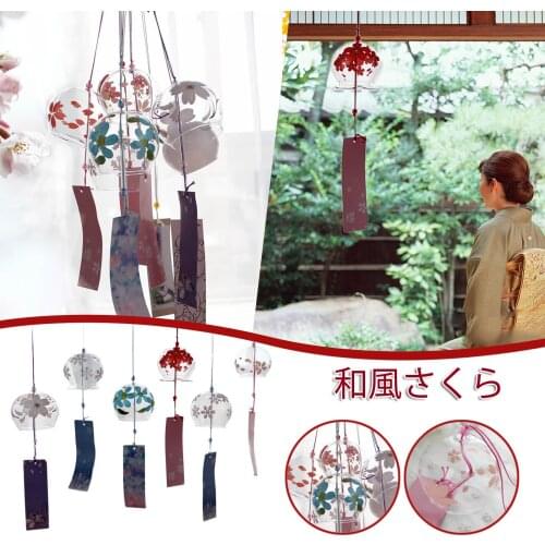 Japanese Style Glass Wind Chimes Hanging Craft Wind Bell Sakura Cherry Blossom Pattern Wind Chimes Home Hanging Decorations