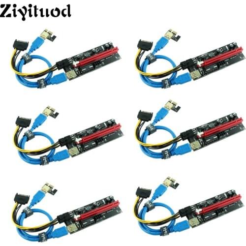 6pcs PCI-E Riser Express Cable VER009S Dual 6pin 3.0 USB Riser Adapter Card 1X to 16x LED Extender Expansion Ethereum Mining