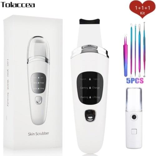 Ultrasonic Skin Scrubber Deep Face Cleaning Remove Blackhead Wrinkles Facial Lifting Peeling Acne Needle Mini Sprayer Tool Set