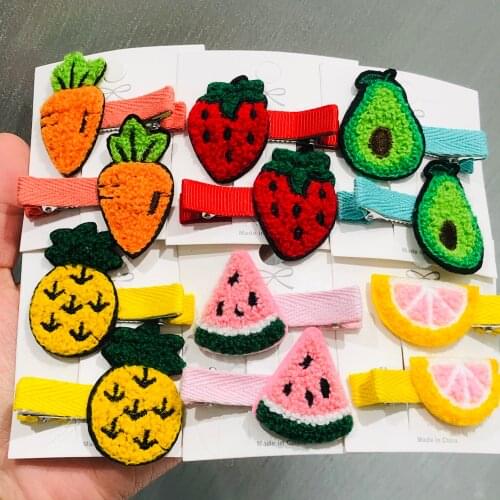2Pcs Cute Strawberry Avocado Hairpins For Girls Headwear Sweet Hair Clips Barrettes Kids Fashion Hair Accessories Brithday Gift